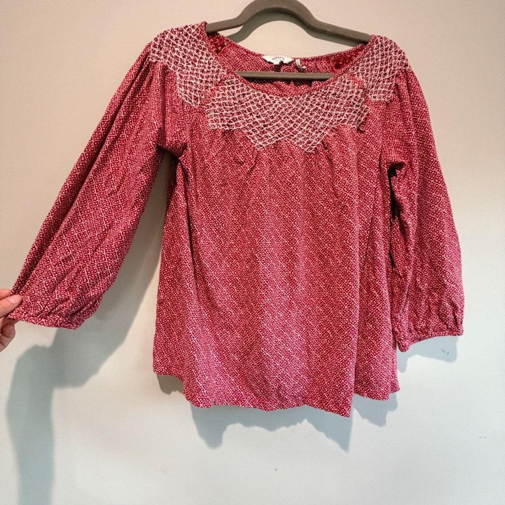 FatFace Embroidered Smock Top Women 12 Large Red Boho Flowy Cottagecore Twee